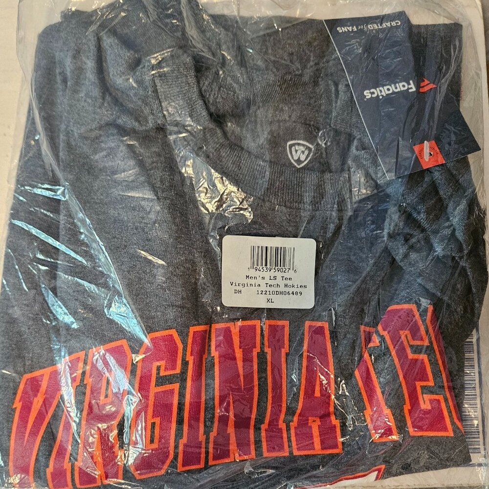 NWT Virginia Tech Hokies Fanatics Long Sleeve T-Shirt Men's XL $40 MSRP